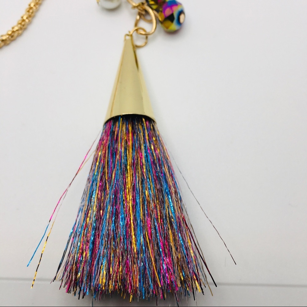 NECKLACE TASSEL & EARRINGS MULTI COLORED! Pierced! - Picture 2 of 11